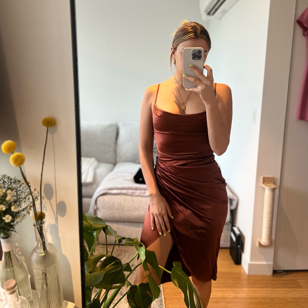 copper tone silky dress